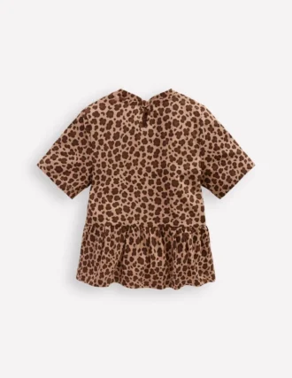 Short Sleeve Peplum Top Partridge Brown Leopard Print