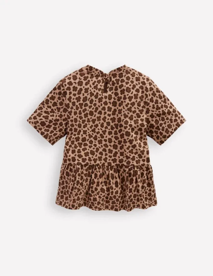 Short Sleeve Peplum Top Partridge Brown Leopard Print