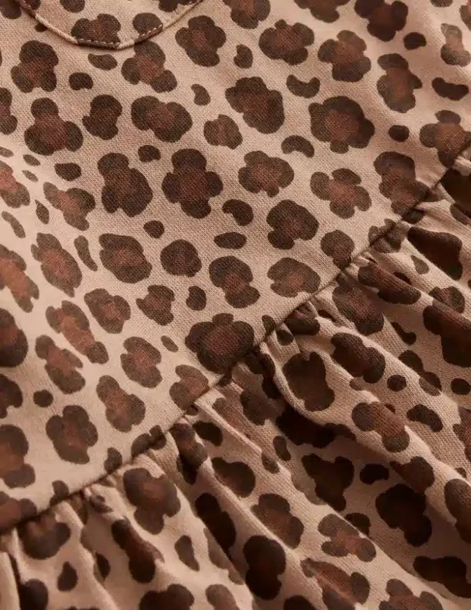 Short Sleeve Peplum Top Partridge Brown Leopard Print