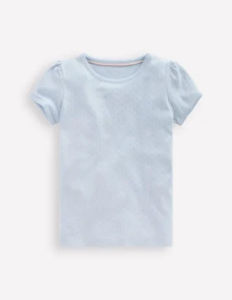 Short Sleeve Pointelle Top Blue
