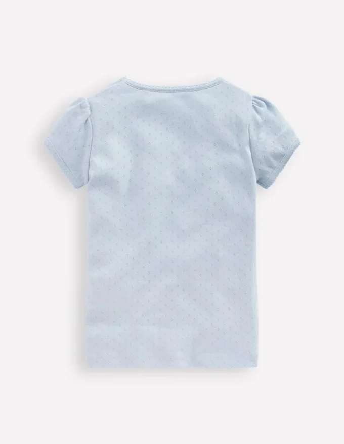Short Sleeve Pointelle Top Blue