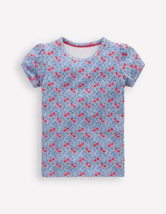 Short Sleeve Pointelle Top Blue Cherries