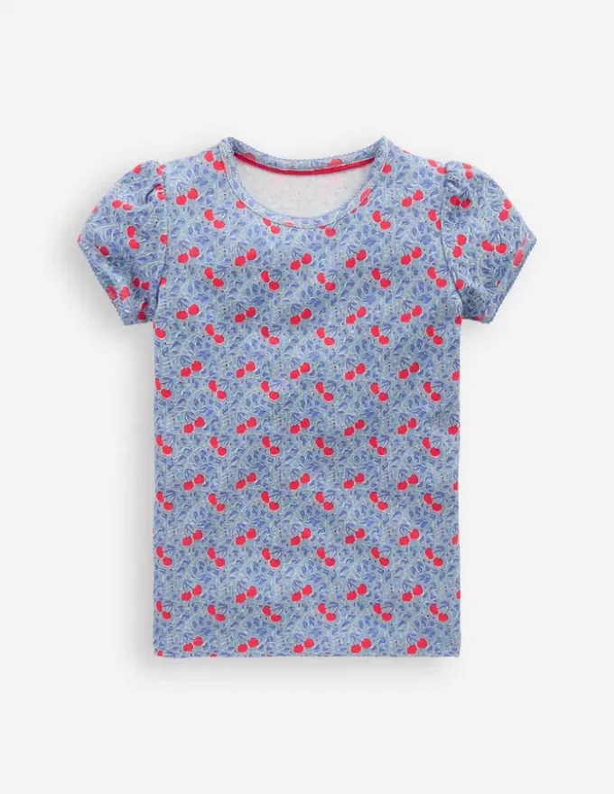 Short Sleeve Pointelle Top Blue Cherries Short Sleeve Pointelle Top Blue Cherries