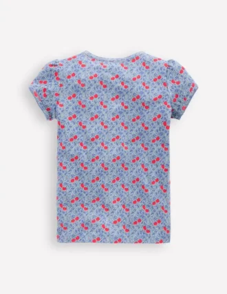Short Sleeve Pointelle Top Blue Cherries