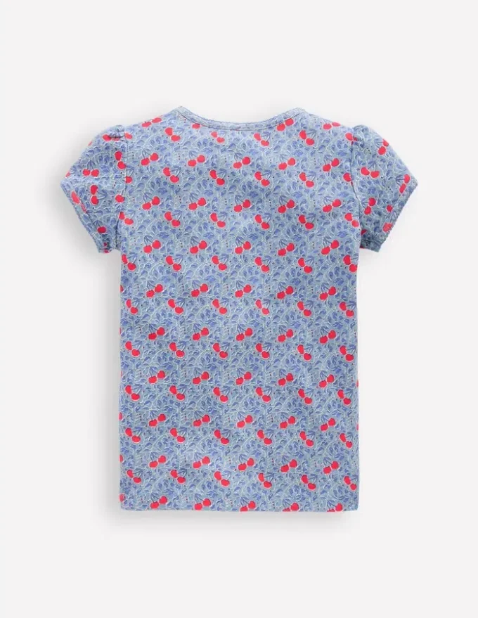 Short Sleeve Pointelle Top Blue Cherries Short Sleeve Pointelle Top Blue Cherries