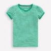 Short Sleeve Pointelle Top Green/Ivory Stripe