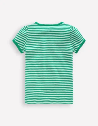 Short Sleeve Pointelle Top Green/Ivory Stripe