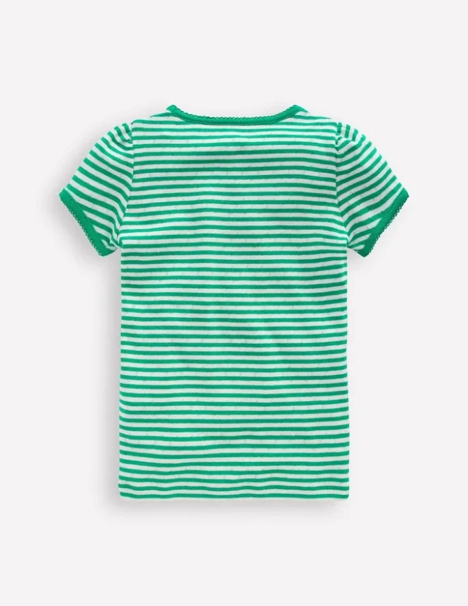 Short Sleeve Pointelle Top Green/Ivory Stripe