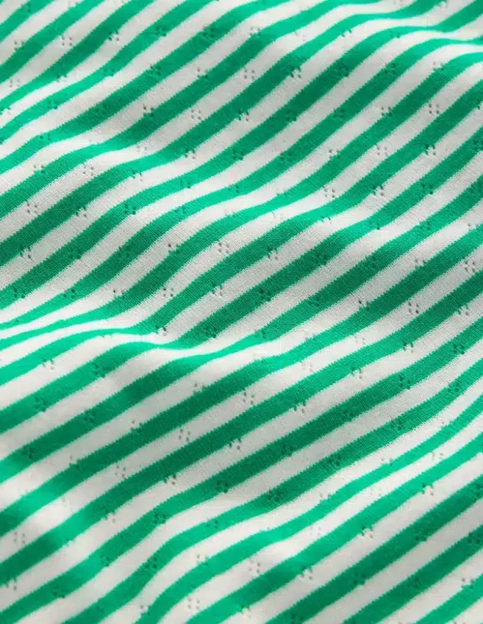 Short Sleeve Pointelle Top Green/Ivory Stripe