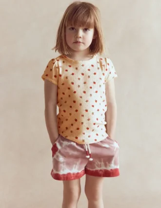 Short Sleeve Pointelle Top Ivory Strawberry