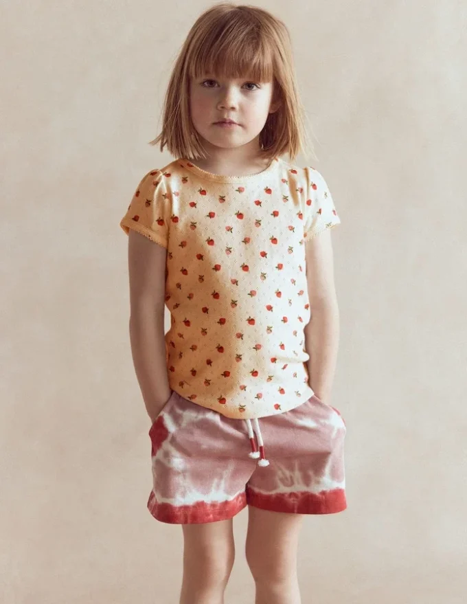 Short Sleeve Pointelle Top Ivory Strawberry