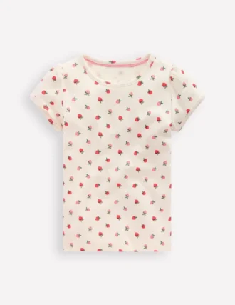 Short Sleeve Pointelle Top Ivory Strawberry
