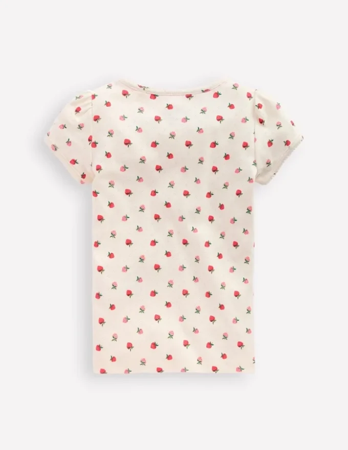 Short Sleeve Pointelle Top Ivory Strawberry