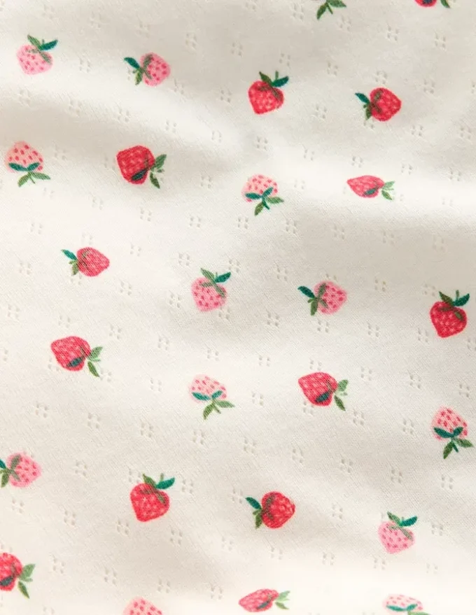 Short Sleeve Pointelle Top Ivory Strawberry