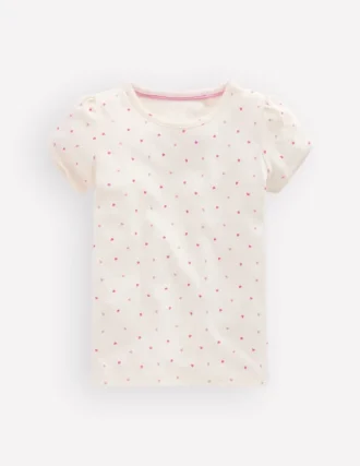 Short Sleeve Pointelle Top Pink Hearts