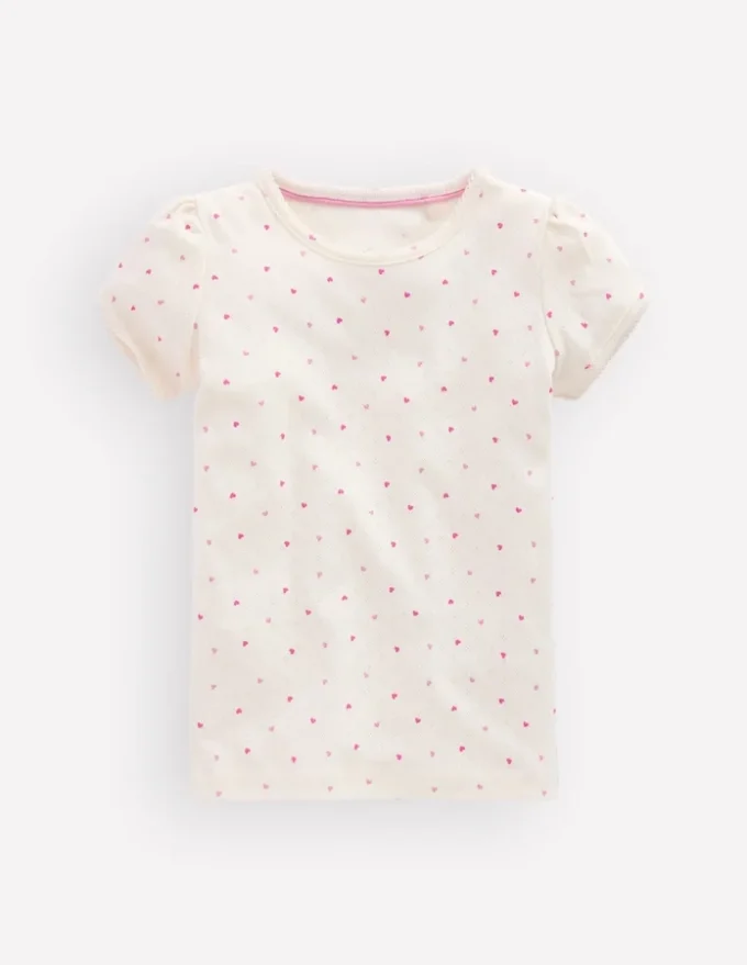 Short Sleeve Pointelle Top Pink Hearts