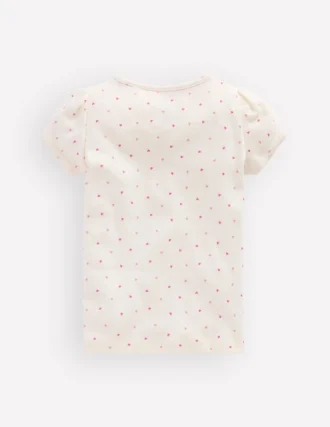 Short Sleeve Pointelle Top Pink Hearts