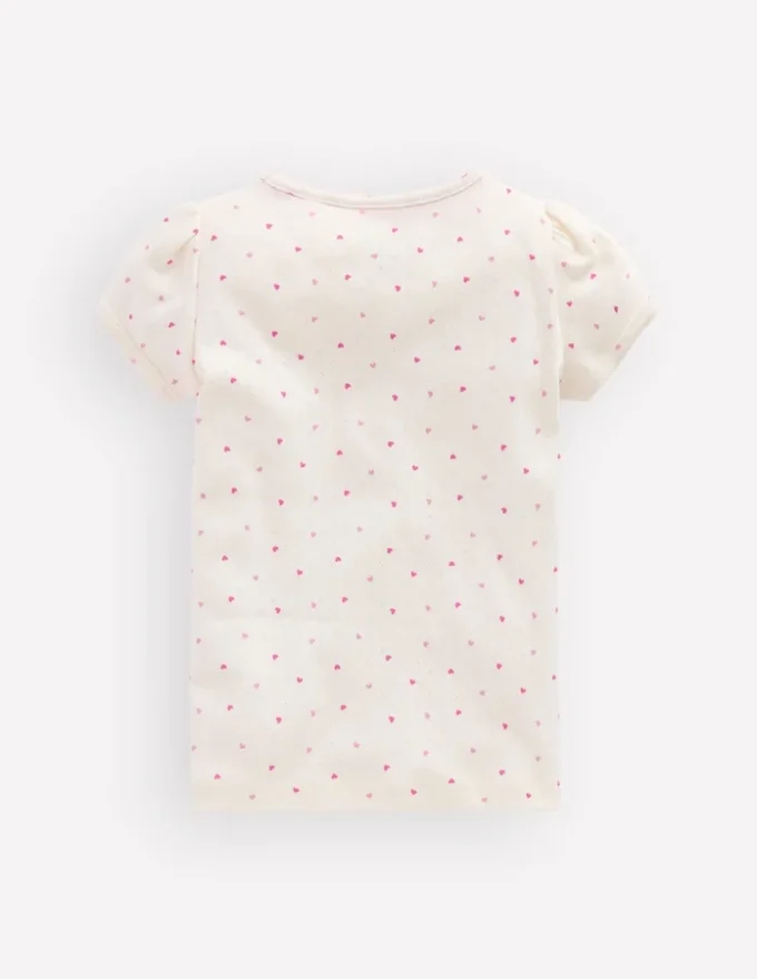 Short Sleeve Pointelle Top Pink Hearts