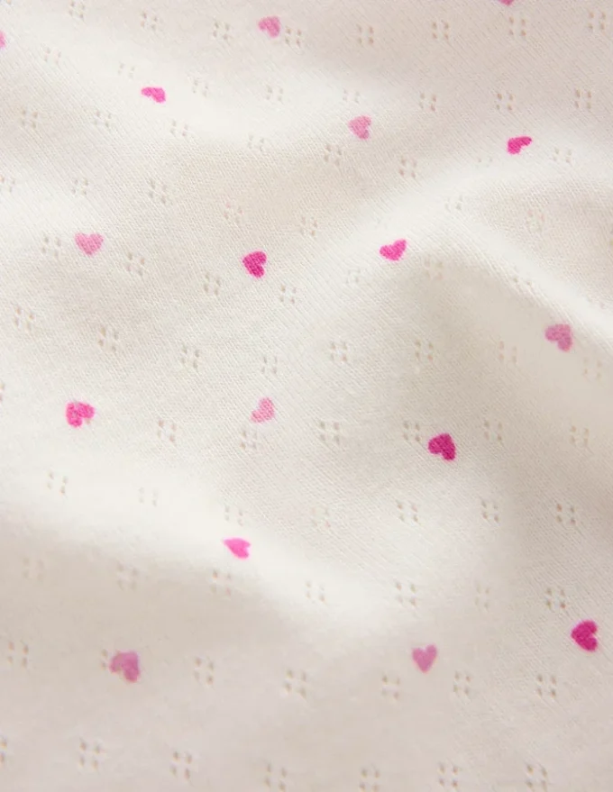 Short Sleeve Pointelle Top Pink Hearts