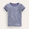 Short Sleeve Pointelle Top Soft Ivory/Starboard Blue