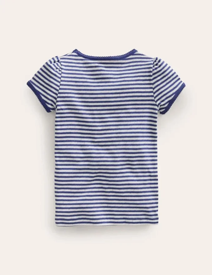 Short Sleeve Pointelle Top Soft Ivory/Starboard Blue