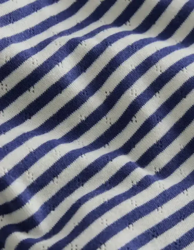 Short Sleeve Pointelle Top Soft Ivory/Starboard Blue