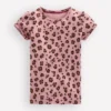 Short Sleeve Pointelle Top Vintage Pink Leopard