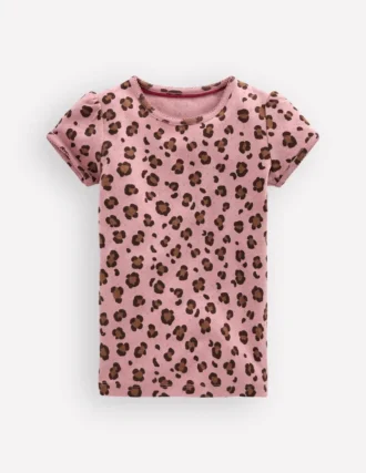 Short Sleeve Pointelle Top Vintage Pink Leopard