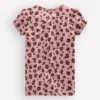 Short Sleeve Pointelle Top Vintage Pink Leopard