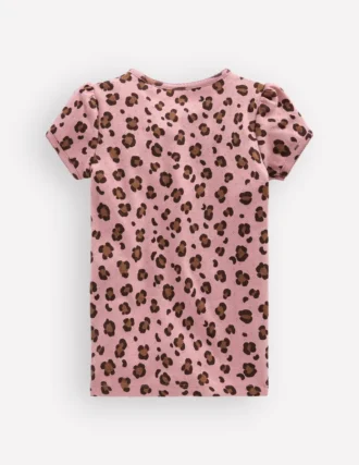 Short Sleeve Pointelle Top Vintage Pink Leopard