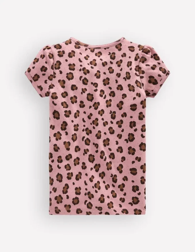 Short Sleeve Pointelle Top Vintage Pink Leopard