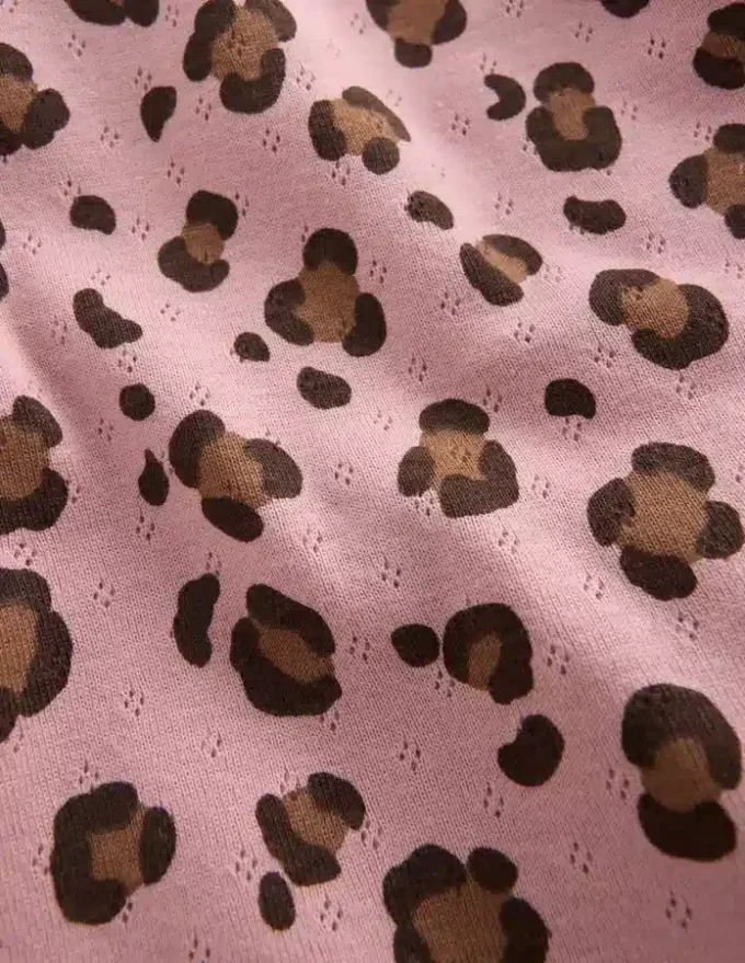 Short Sleeve Pointelle Top Vintage Pink Leopard