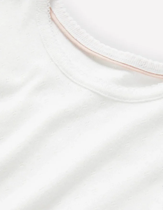 Short Sleeve Pointelle Top White