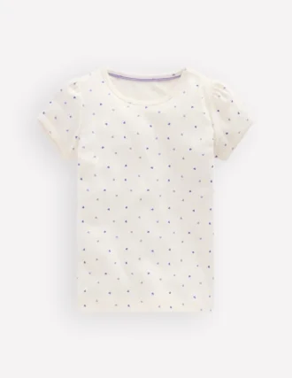 Short Sleeve Pointelle Top White Heart Spot