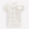 Short Sleeve Pointelle Top White Heart Spot