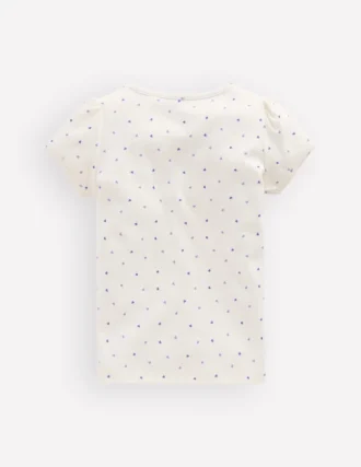 Short Sleeve Pointelle Top White Heart Spot
