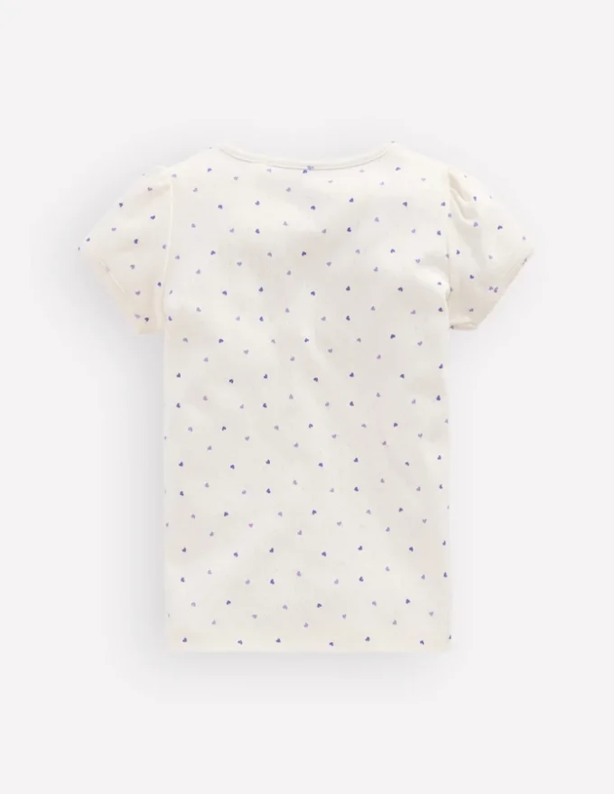 Short Sleeve Pointelle Top White Heart Spot