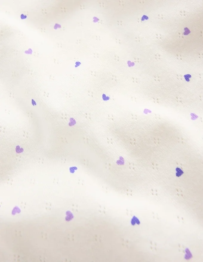 Short Sleeve Pointelle Top White Heart Spot