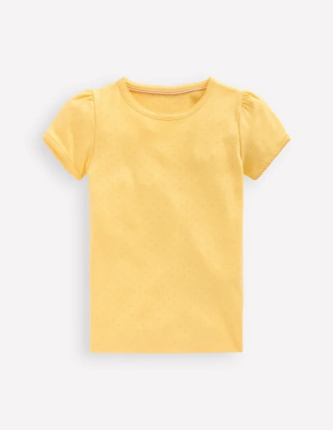 Short Sleeve Pointelle Top Yellow