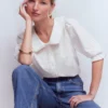 Short Sleeve Pretty Collar Top White Short Sleeve Pretty Collar Top White