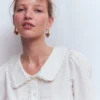 Short Sleeve Pretty Collar Top White Short Sleeve Pretty Collar Top White