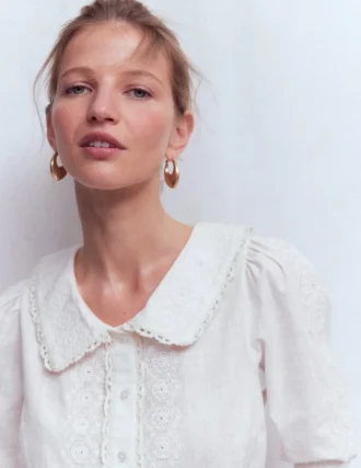 Short Sleeve Pretty Collar Top White