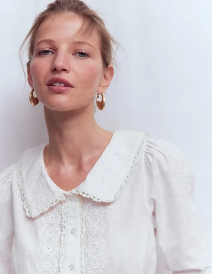 Short Sleeve Pretty Collar Top White Short Sleeve Pretty Collar Top White