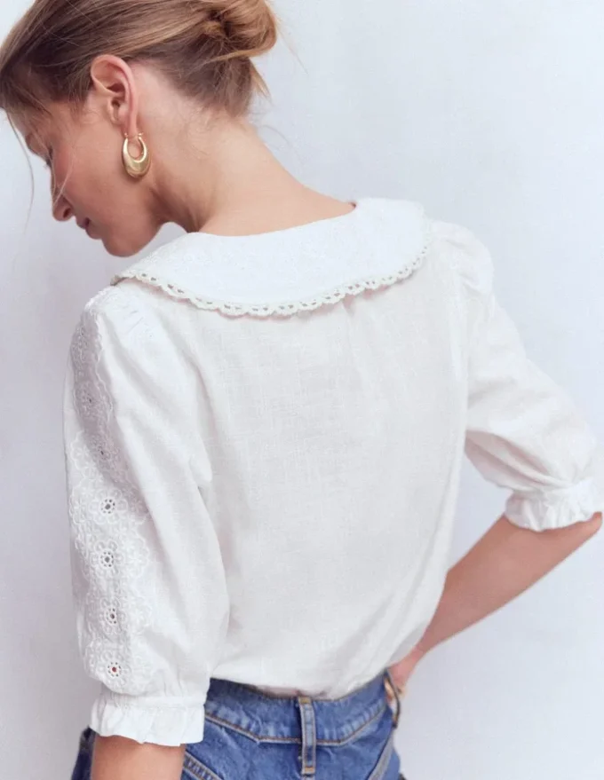 Short Sleeve Pretty Collar Top White Short Sleeve Pretty Collar Top White