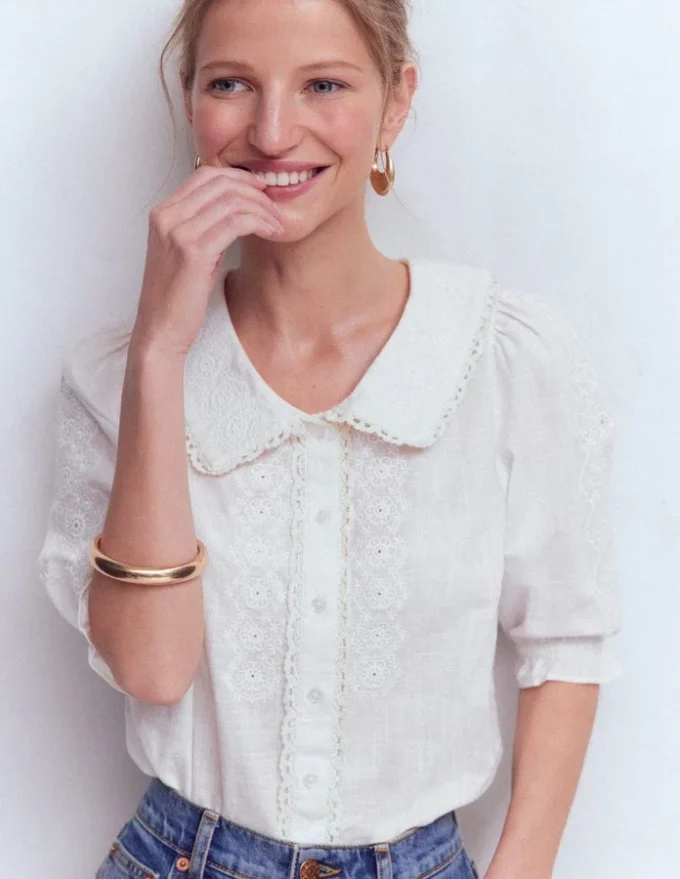 Short Sleeve Pretty Collar Top White Short Sleeve Pretty Collar Top White