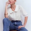 Short Sleeve Pretty Collar Top White Short Sleeve Pretty Collar Top White