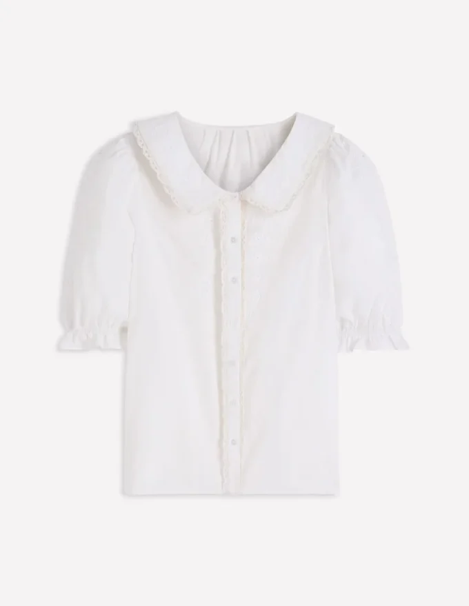 Short Sleeve Pretty Collar Top White Short Sleeve Pretty Collar Top White