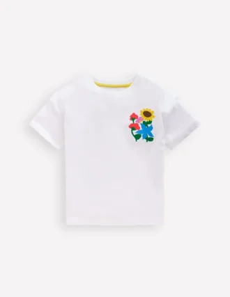 Short Sleeve Printed T-Shirt White Flowers