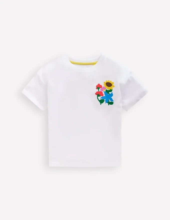 Short Sleeve Printed T-Shirt White Flowers