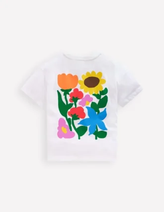Short Sleeve Printed T-Shirt White Flowers
